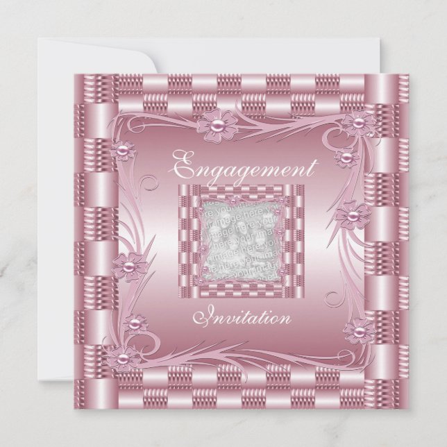 Invitation Engagement Pink Art Deco Floral (Front)