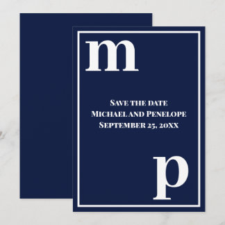 Invitation Énorme Monogramme Bleu Marine Enregistrer la Date