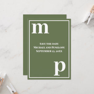 Invitation Énorme Monogramme Vert Olive Enregistrer la Date