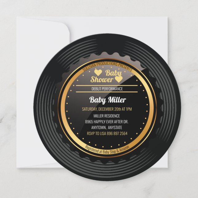 Invitation Enregistrement musical | Baby shower rétro (Devant)