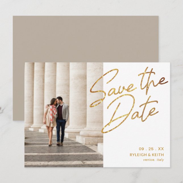 Invitation Enregistrer la colonne Date Modern Gold Parties sc (Devant / Derrière)