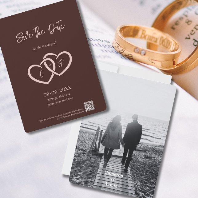 Invitation Enregistrer la date 2 Coeurs entrelacés avec les i (Save the Date 2 Hearts Intertwined with Initials Invitation)