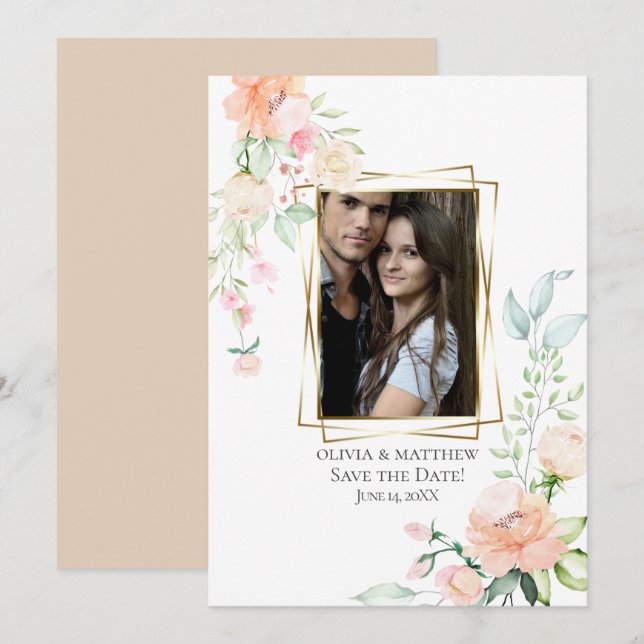 Invitation ENREGISTRER LA DATE | Aquarelle Fleurs de corail (Devant / Derrière)