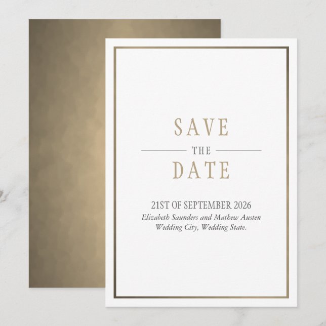 Invitation Enregistrer la date Blanc Bronze Or (Devant / Derrière)