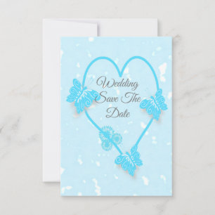 Invitation Enregistrer la date Bleu Coloured Heart Butterflie