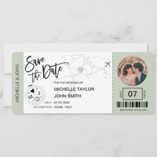 Invitation Enregistrer la date Boarding Pass Simple World Map