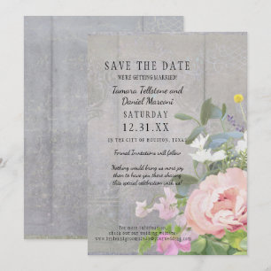 Invitation Enregistrer la date BOHO Rustic Floral Wood Grange