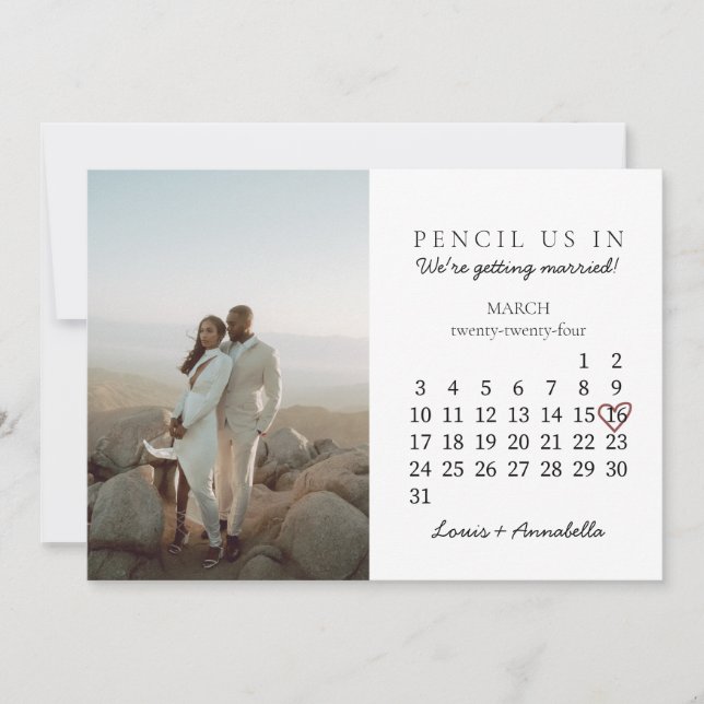 Invitation Enregistrer la date Calendrier Coeur Rose décembre (Devant)