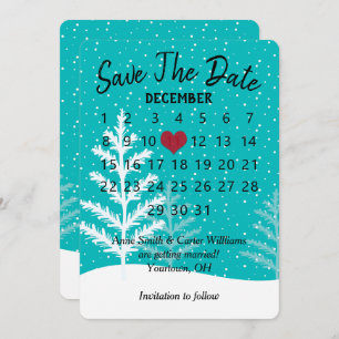 Invitation Enregistrer la date Calendrier Mariage Neige d'hiv