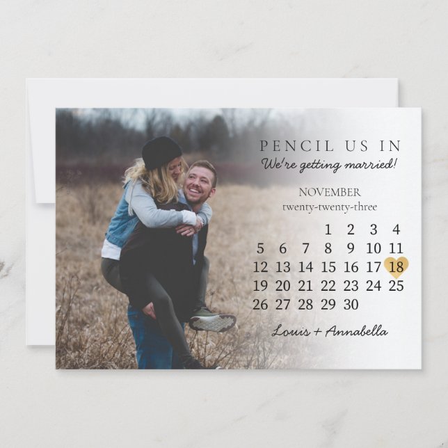 Invitation Enregistrer la date Calendrier mensuel Photo Novem (Devant)