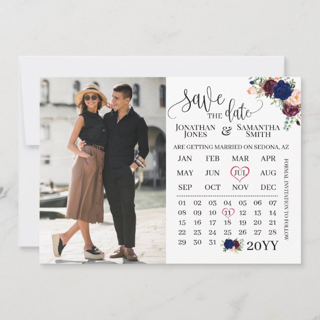 Invitation Enregistrer la date Calendrier photo marine bordea (Devant)