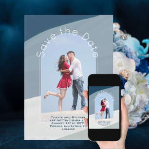 Invitation Enregistrer la date de tendance Photo Dusty Blue