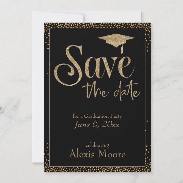 Invitation Enregistrer la date d'une fête de graduation Gold  (Devant)