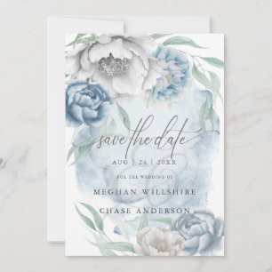 Invitation Enregistrer la date Dusty Blue Ivory Rustic Flower