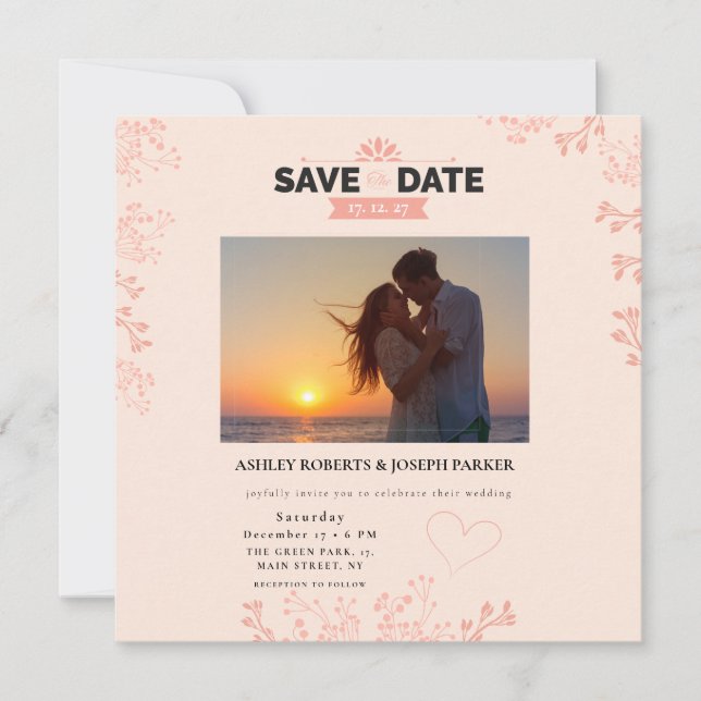 Invitation Enregistrer la date - Elegant rose Floral Mariage  (Devant)