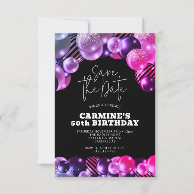 Invitation Enregistrer la date Fuchsia 50e anniversaire (Devant)