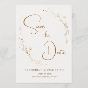 Invitation Enregistrer la date Golden Outline Flower