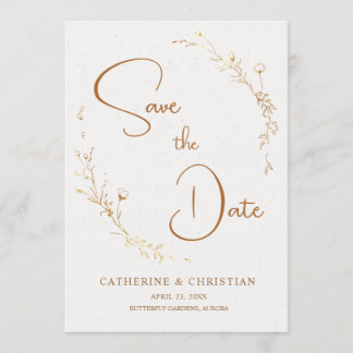 Invitation Enregistrer la date Golden Outline Flower