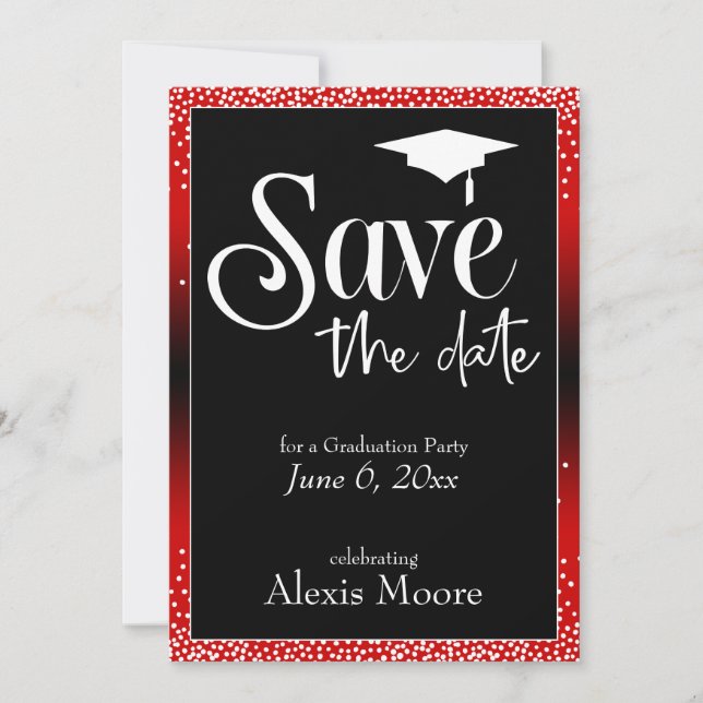 Invitation Enregistrer la date Graduation Party Bright Red Om (Devant)