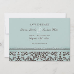 Invitation Enregistrer la date Mariage Damask Flat Card