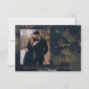 Invitation Enregistrer la date Mariage de nuit Bleu Or étoile