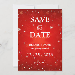 INVITATION ENREGISTRER LA DATE MARIAGE FLOCONS DE NEIGE ROUGE