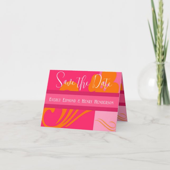 Invitation Enregistrer la date Mariage orange et rose (Devant)