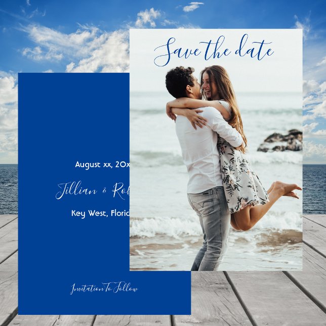 Invitation Enregistrer la date Mariage photo en bleu Faire-pa (Save The Date Photo Wedding Announcement Blue)