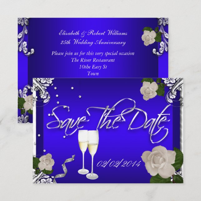Invitation Enregistrer la date Mariage Royal Blue Anniversair (Devant / Derrière)