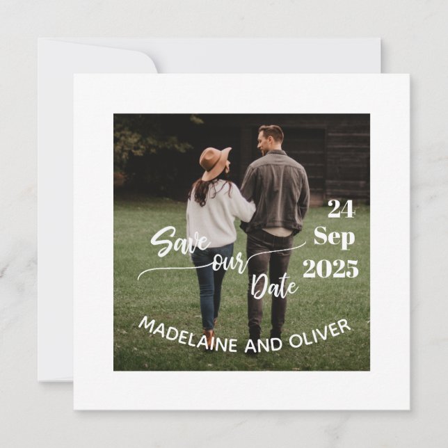 Invitation Enregistrer la date Mariage simple photo moderne (Devant)