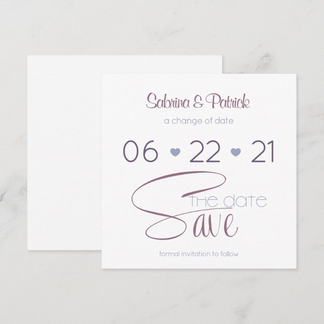 Invitation Enregistrer la date MInimalist Orchid Lilac (Devant / Derrière)