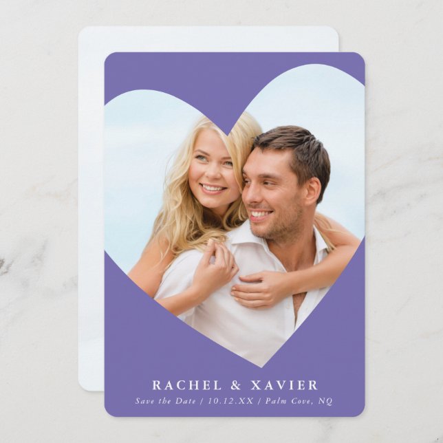 Invitation ENREGISTRER LA DATE moderne photo cadre coeur viol (Devant / Derrière)