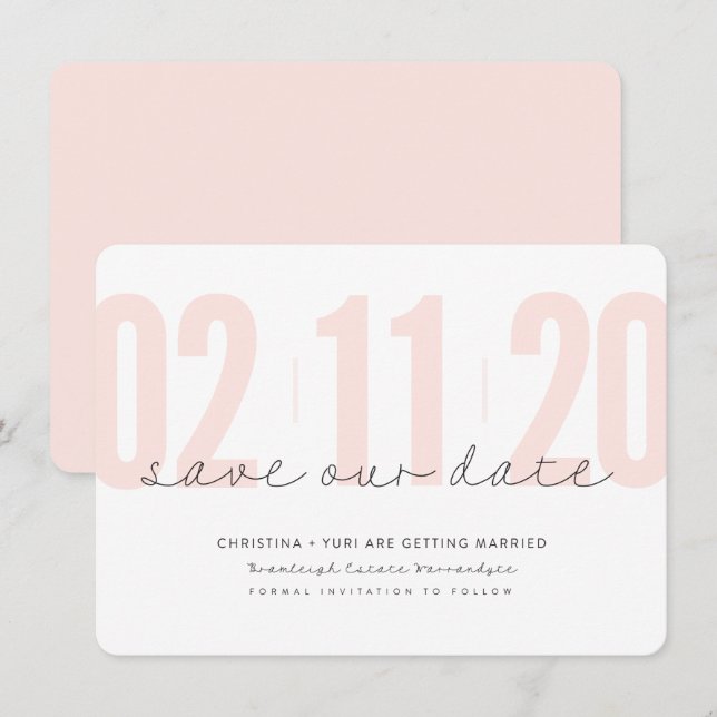 Invitation ENREGISTRER LA DATE modernes grands nombres rose n (Devant / Derrière)