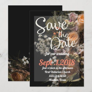 Invitation enregistrer la date moody floral, orange blanc flo