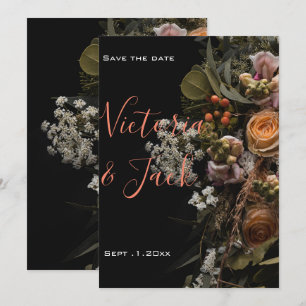 Invitation enregistrer la date moody floral, orange blanc flo