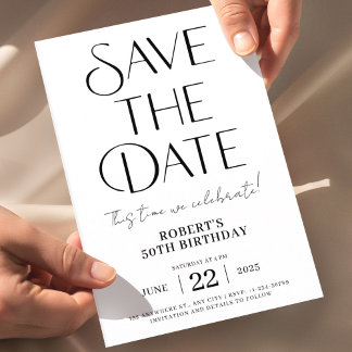 Invitation Enregistrer la date Noir et Blanc 50 Anniversaire