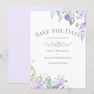 Invitation Enregistrer la date Pale Lilac et Rose Flowers