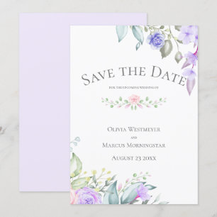 Invitation Enregistrer la date Pale Lilac et Rose Flowers