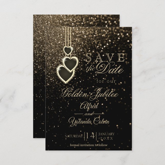 Invitation Enregistrer la date - Parties scintillant Gold  (Devant / Derrière)