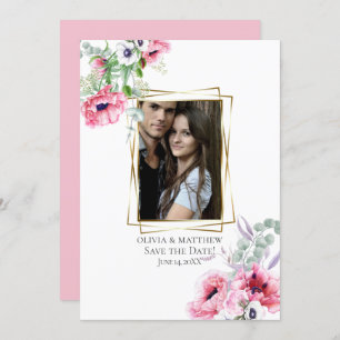 Invitation ENREGISTRER LA DATE   Pavot rose aquarelle