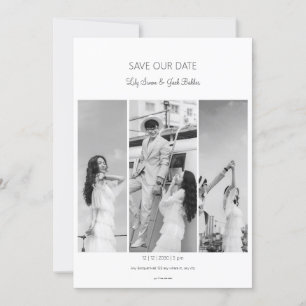 Invitation Enregistrer la date photo collage noir blanc maria