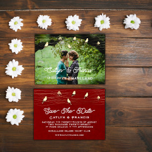 Invitation Enregistrer La Date Photo Oiseaux D'Or Kraft Digit