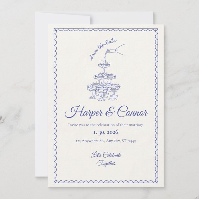 Invitation Enregistrer la date : Playful Blue Celebration (Devant)