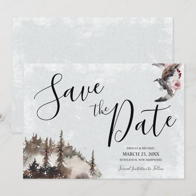 Invitation Enregistrer la date pour le Mariage avec Raven et  (Devant / Derrière)