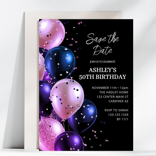 Invitation Enregistrer la date Purple 50e fête d'anniversaire (Créateur téléchargé)