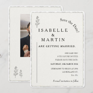 Invitation Enregistrer la date QR Faux Deckled Edge Mariage