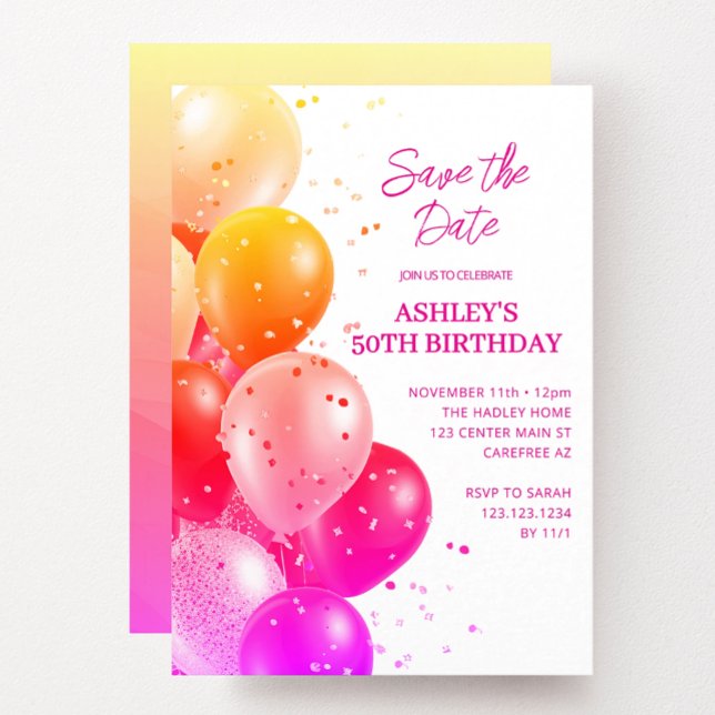Invitation Enregistrer la date Red Orange 50e anniversaire (Créateur téléchargé)