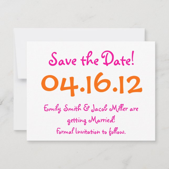 Invitation Enregistrer la date rose et orange (Devant)