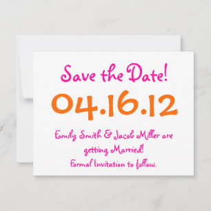 Invitation Enregistrer la date rose et orange