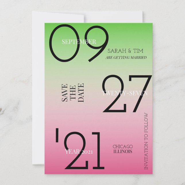 Invitation Enregistrer La Date - Rose & Vert Ombre (Devant)